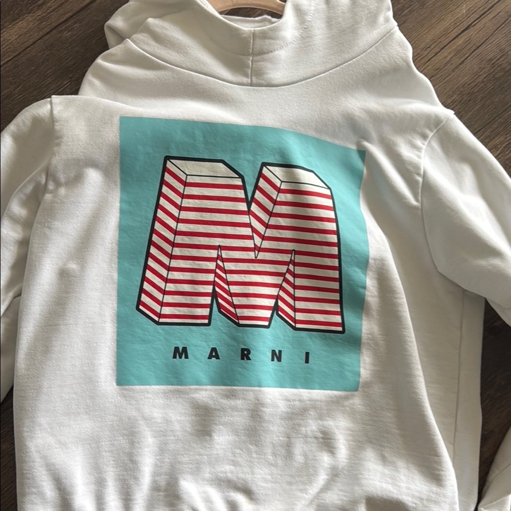 Marni Kids White Hoodie with Graphic Print